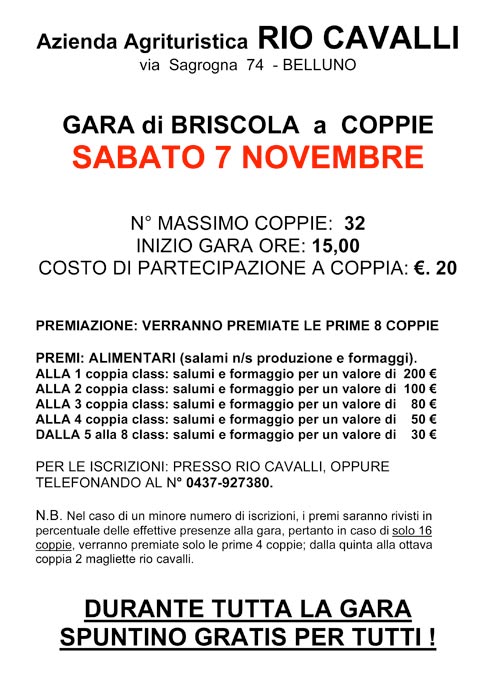 Gara di Briscola a coppie Rio Cavalli